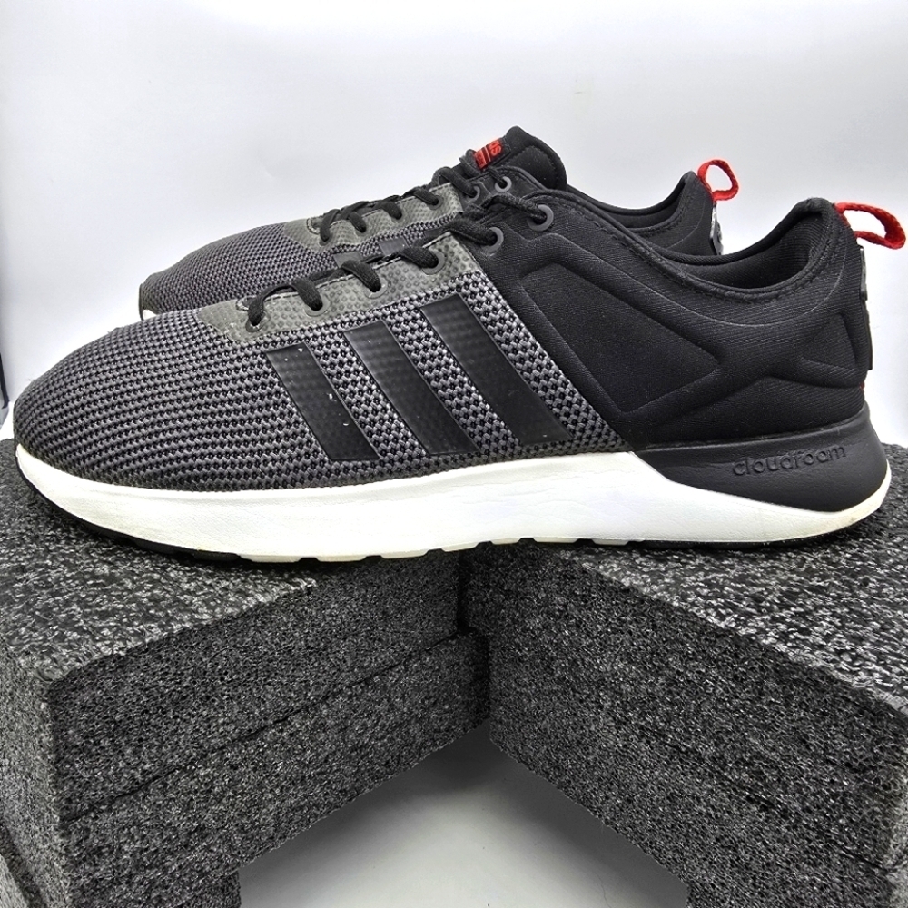 Adidas Shoe Men's 13 Black and Gray Mesh Athletic Sneakers Red Accents